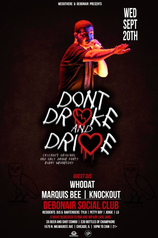Don't Drake & Drive flyer, Debonair Social Club, Sep 2017