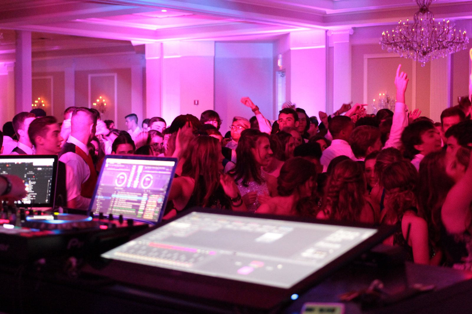 Dance floor under haze and colour wash